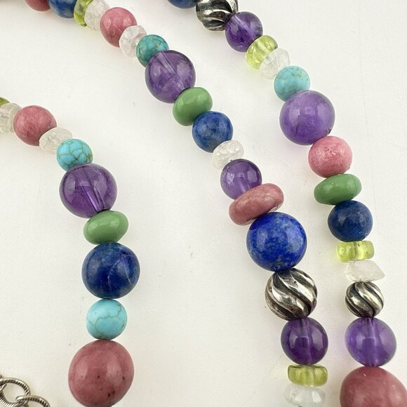 Carolyn Pollack Necklace Multi Gem Turquoise Lapis Amethyst Rhodonite Beaded 925 - Picture 6 of 12